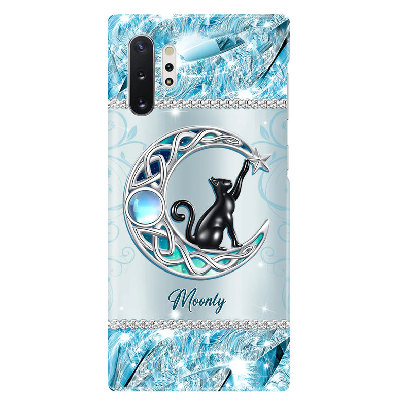 Custom Personalized Black Cat Moonstone Phone Case - Gift Idea For Cat Lover - Case For iPhone/ Samsung