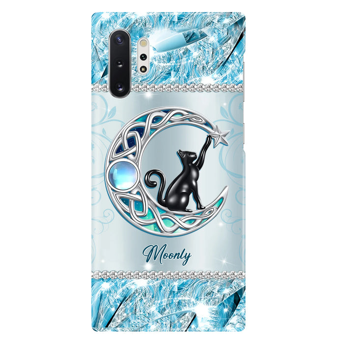 Custom Personalized Black Cat Moonstone Phone Case - Gift Idea For Cat Lover - Case For iPhone/ Samsung