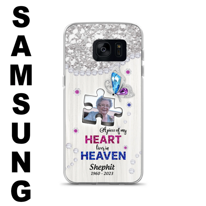 Custom Personalized Memorial Phone Case - Upload Photo - Memorial Gift Idea For Family Member -  A Piece Of My Heart Lives In Heaven - Case for iPhone/ Samsung