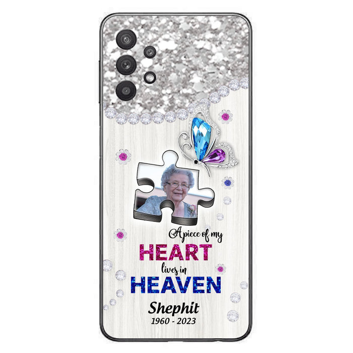 Custom Personalized Memorial Phone Case - Upload Photo - Memorial Gift Idea For Family Member -  A Piece Of My Heart Lives In Heaven - Case for iPhone/ Samsung