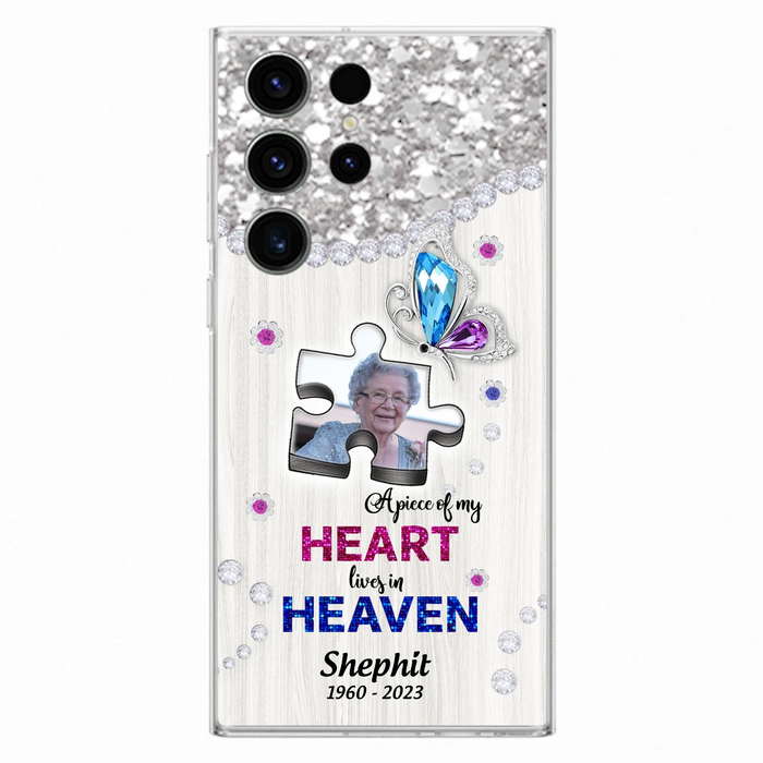 Custom Personalized Memorial Phone Case - Upload Photo - Memorial Gift Idea For Family Member -  A Piece Of My Heart Lives In Heaven - Case for iPhone/ Samsung