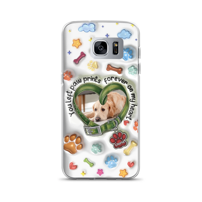Custom Personalized Memorial Dog 3D Inflated Effect Phone Case - Upload Photo - Memorial Gift Idea - You Left Paw Prints Forever On My Heart - Case for iPhone/ Samsung