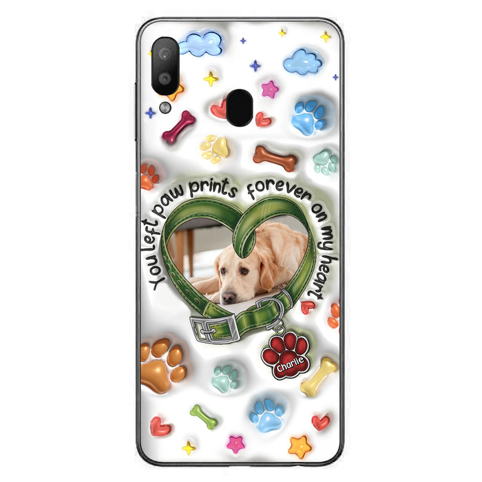 Custom Personalized Memorial Dog 3D Inflated Effect Phone Case - Upload Photo - Memorial Gift Idea - You Left Paw Prints Forever On My Heart - Case for iPhone/ Samsung
