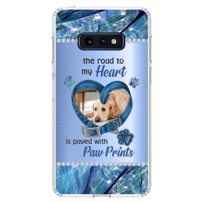 Custom Personalized Memorial Dog Collar Phone Case - Upload Photo - Memorial Gift Idea For Dog Owner - The Road To My Heart Is Paved With Paw Prints - Case for iPhone/ Samsung
