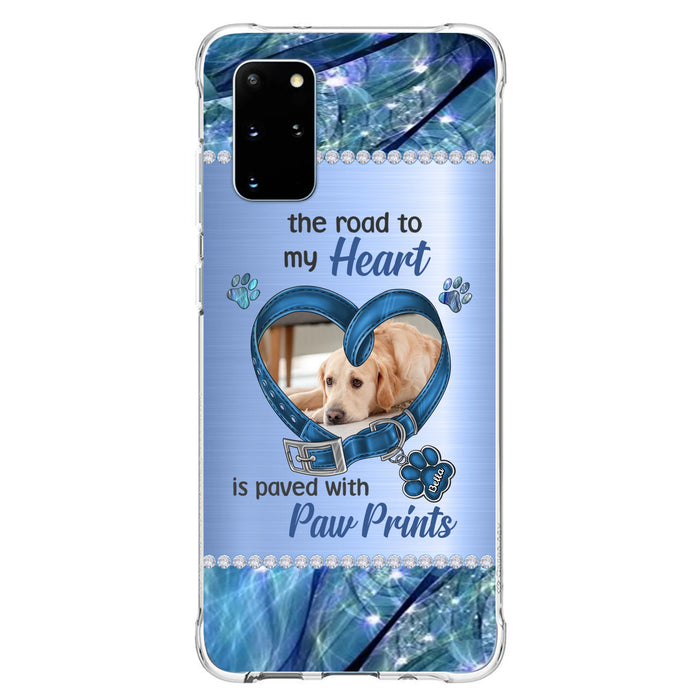 Custom Personalized Memorial Dog Collar Phone Case - Upload Photo - Memorial Gift Idea For Dog Owner - The Road To My Heart Is Paved With Paw Prints - Case for iPhone/ Samsung