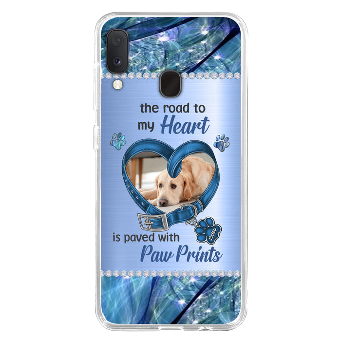 Custom Personalized Memorial Dog Collar Phone Case - Upload Photo - Memorial Gift Idea For Dog Owner - The Road To My Heart Is Paved With Paw Prints - Case for iPhone/ Samsung