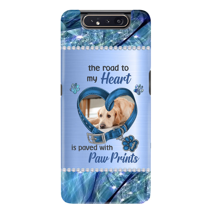 Custom Personalized Memorial Dog Collar Phone Case - Upload Photo - Memorial Gift Idea For Dog Owner - The Road To My Heart Is Paved With Paw Prints - Case for iPhone/ Samsung