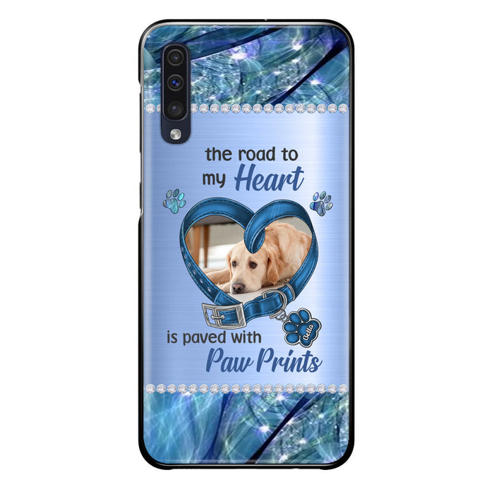 Custom Personalized Memorial Dog Collar Phone Case - Upload Photo - Memorial Gift Idea For Dog Owner - The Road To My Heart Is Paved With Paw Prints - Case for iPhone/ Samsung