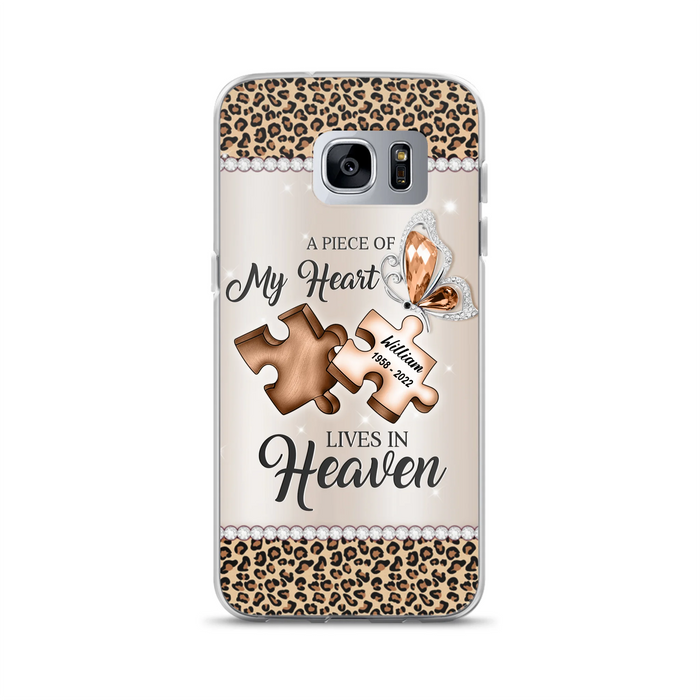 Custom Personalized Memorial Leopard Phone Case - Memorial Gift Idea for Family Member/ Father's Day/ Mother's Day - Case for iPhone/ Samsung - A Piece Of My Heart Lives In Heaven