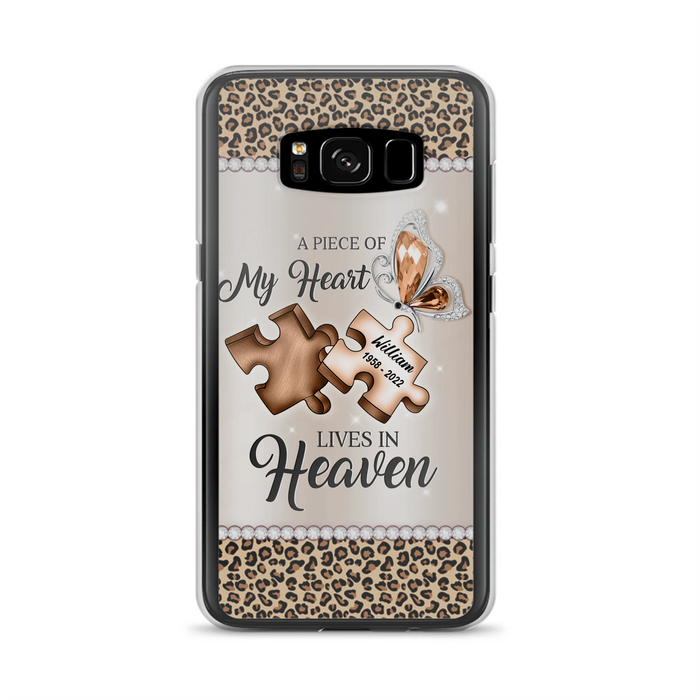 Custom Personalized Memorial Leopard Phone Case - Memorial Gift Idea for Family Member/ Father's Day/ Mother's Day - Case for iPhone/ Samsung - A Piece Of My Heart Lives In Heaven