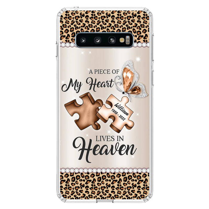 Custom Personalized Memorial Leopard Phone Case - Memorial Gift Idea for Family Member/ Father's Day/ Mother's Day - Case for iPhone/ Samsung - A Piece Of My Heart Lives In Heaven
