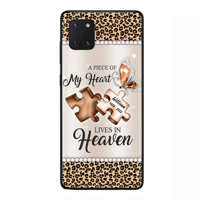Custom Personalized Memorial Leopard Phone Case - Memorial Gift Idea for Family Member/ Father's Day/ Mother's Day - Case for iPhone/ Samsung - A Piece Of My Heart Lives In Heaven