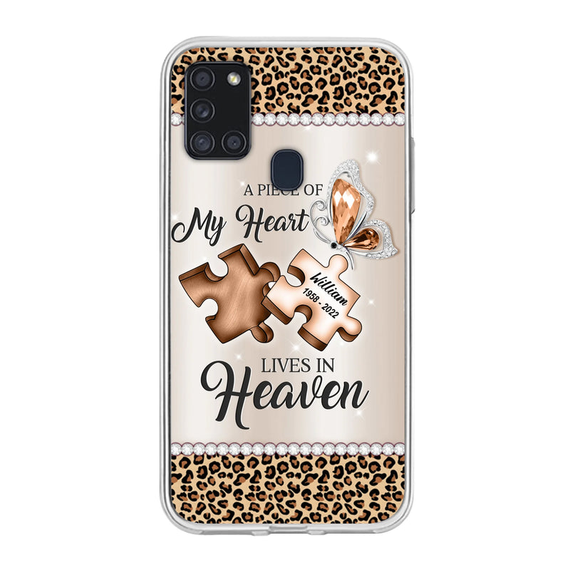 Custom Personalized Memorial Leopard Phone Case - Memorial Gift Idea for Family Member/ Father's Day/ Mother's Day - Case for iPhone/ Samsung - A Piece Of My Heart Lives In Heaven