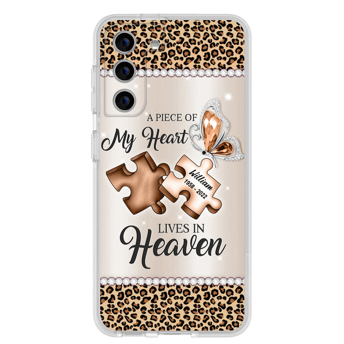 Custom Personalized Memorial Leopard Phone Case - Memorial Gift Idea for Family Member/ Father's Day/ Mother's Day - Case for iPhone/ Samsung - A Piece Of My Heart Lives In Heaven