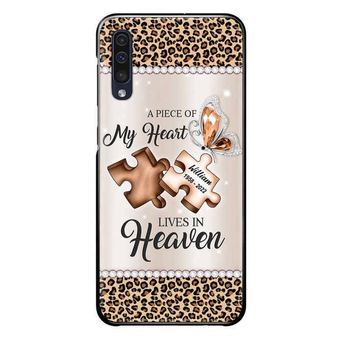 Custom Personalized Memorial Leopard Phone Case - Memorial Gift Idea for Family Member/ Father's Day/ Mother's Day - Case for iPhone/ Samsung - A Piece Of My Heart Lives In Heaven