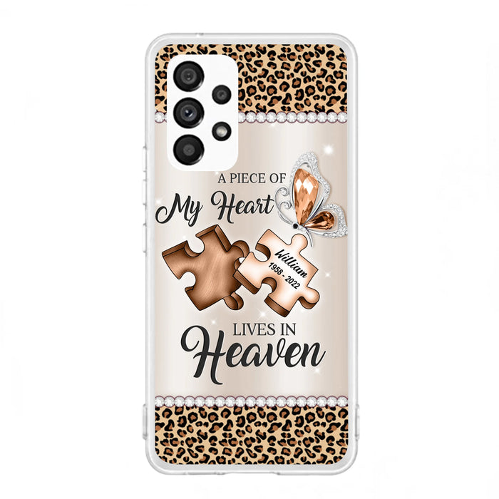 Custom Personalized Memorial Leopard Phone Case - Memorial Gift Idea for Family Member/ Father's Day/ Mother's Day - Case for iPhone/ Samsung - A Piece Of My Heart Lives In Heaven