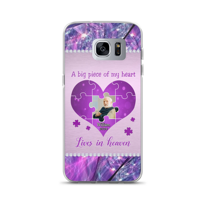 Custom Personalized Memorial Photo Phone Case - Memorial Gift Idea for Father's Day -  A Big Piece Of My Heart Lives In Heaven - Case for iPhone/Samsung