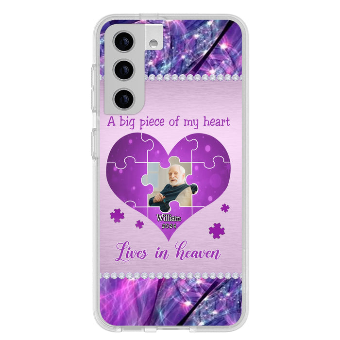 Custom Personalized Memorial Photo Phone Case - Memorial Gift Idea for Father's Day -  A Big Piece Of My Heart Lives In Heaven - Case for iPhone/Samsung