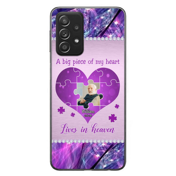 Custom Personalized Memorial Photo Phone Case - Memorial Gift Idea for Father's Day -  A Big Piece Of My Heart Lives In Heaven - Case for iPhone/Samsung