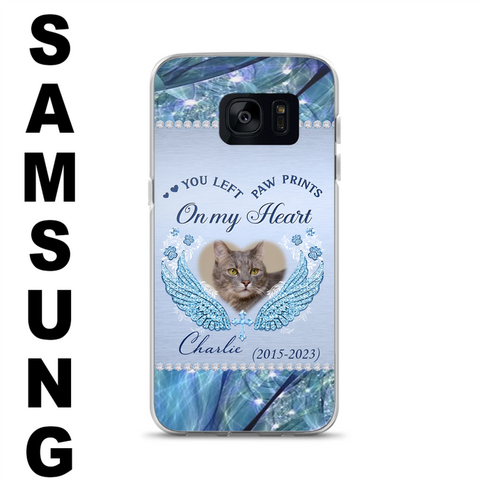 Custom Personalized Memorial Phone Case - Upload Photo - Memorial Gift Idea For Dog/ Cat Lover - You Left Paw Prints On My Heart - Case for iPhone/Samsung