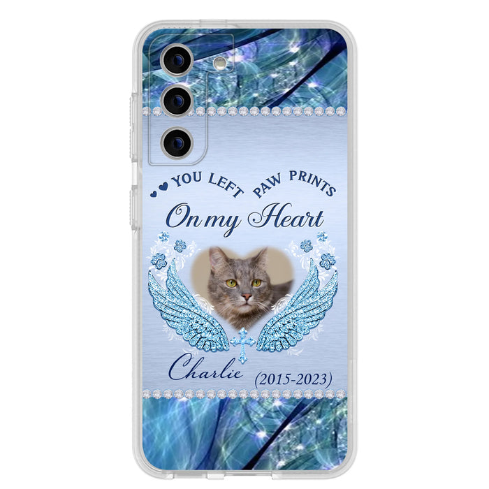 Custom Personalized Memorial Phone Case - Upload Photo - Memorial Gift Idea For Dog/ Cat Lover - You Left Paw Prints On My Heart - Case for iPhone/Samsung