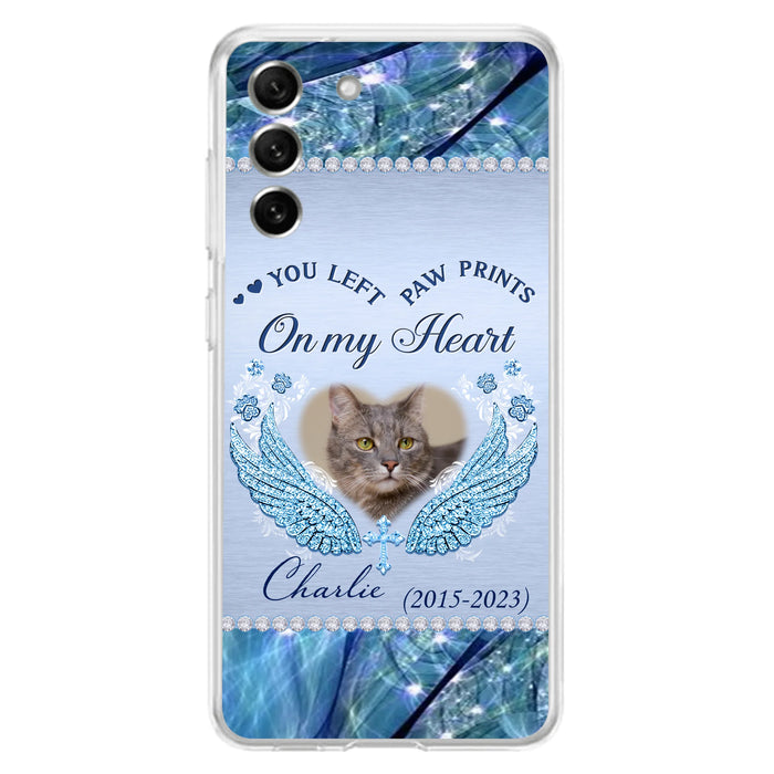 Custom Personalized Memorial Phone Case - Upload Photo - Memorial Gift Idea For Dog/ Cat Lover - You Left Paw Prints On My Heart - Case for iPhone/Samsung