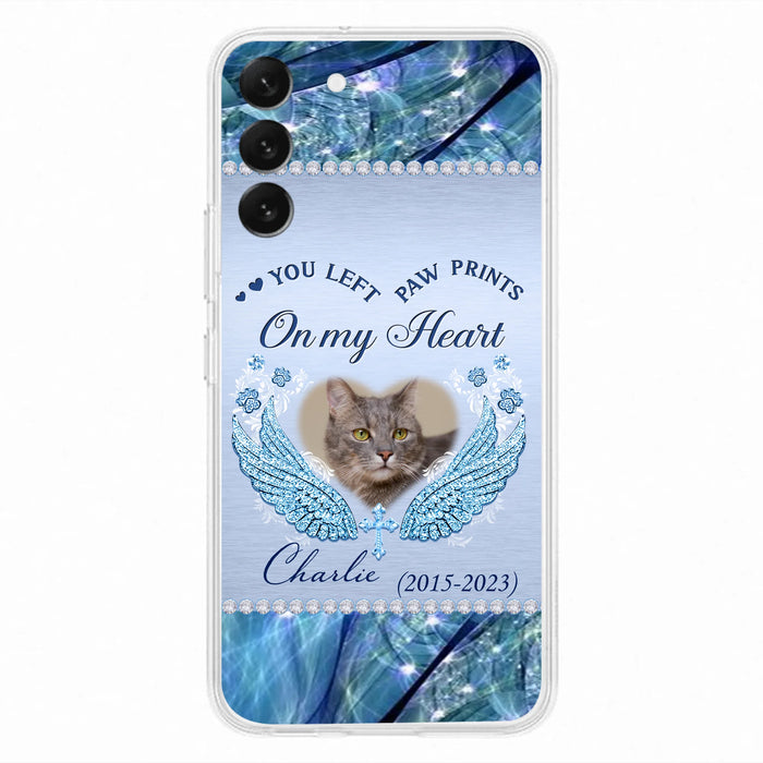Custom Personalized Memorial Phone Case - Upload Photo - Memorial Gift Idea For Dog/ Cat Lover - You Left Paw Prints On My Heart - Case for iPhone/Samsung
