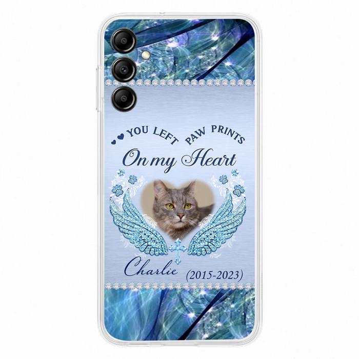 Custom Personalized Memorial Phone Case - Upload Photo - Memorial Gift Idea For Dog/ Cat Lover - You Left Paw Prints On My Heart - Case for iPhone/Samsung