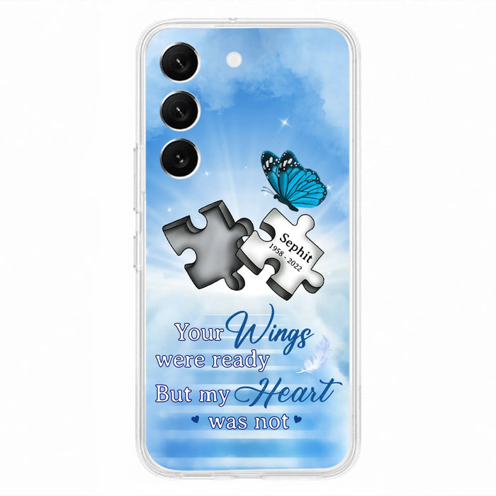 Custom Personalized Memorial Puzzle Butterfly Phone Case - Memorial Gift Idea - Your Wings Were Ready But My Heart Was Not - Case for iPhone/Samsung