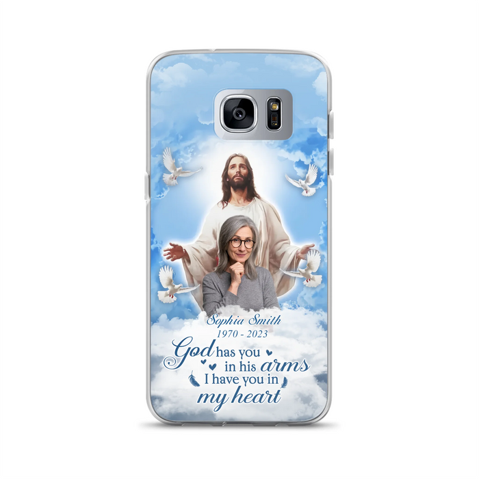 Custom Personalized Memorial Photo Phone Case - Memorial Gift Idea for Mother's Day/Father's Day - God Has You In His Arms I Have You In My Heart - Case for iPhone/Samsung