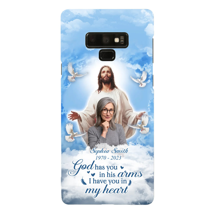 Custom Personalized Memorial Photo Phone Case - Memorial Gift Idea for Mother's Day/Father's Day - God Has You In His Arms I Have You In My Heart - Case for iPhone/Samsung