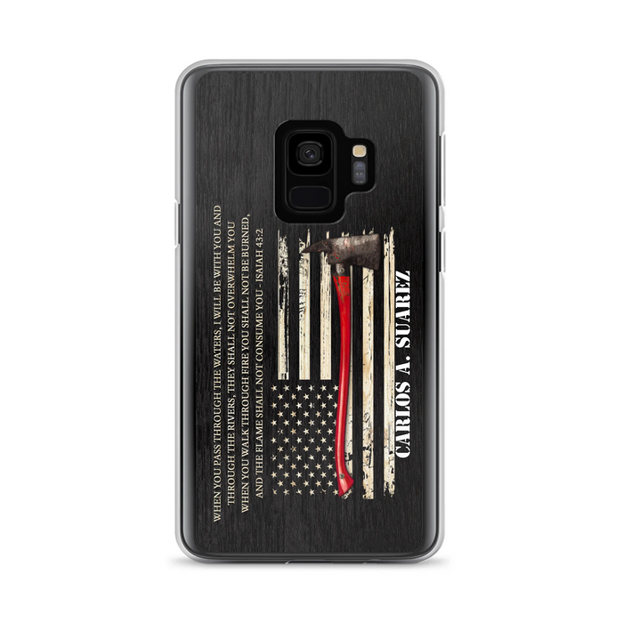 Custom Personalized Firefighter Phone Case - Father's Day Gift Idea for Firefighter - When You Pass Through The Waters I Will Be With You - Case for iPhone/Samsung