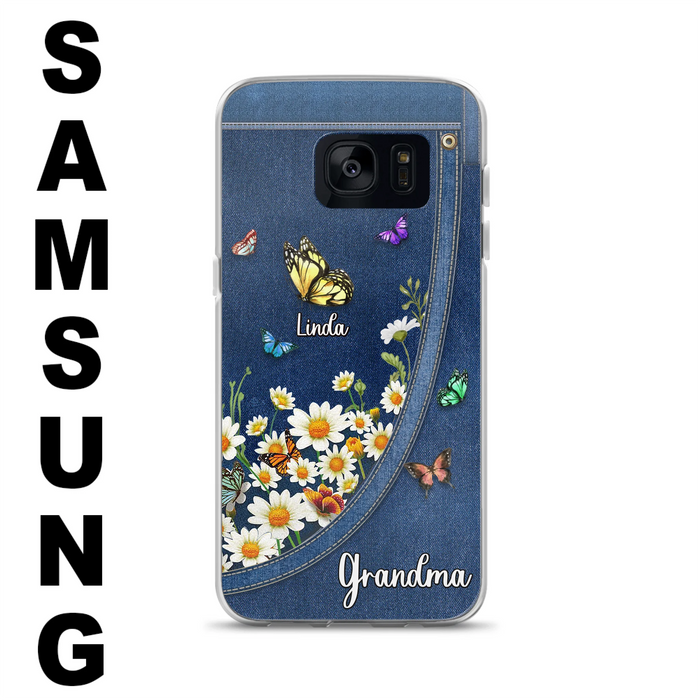 Custom Personalized Daisy And Butterfly Grandma Phone Case - Gift Idea For Grandma - Upto 10 Kids - Case For iPhone/Samsung