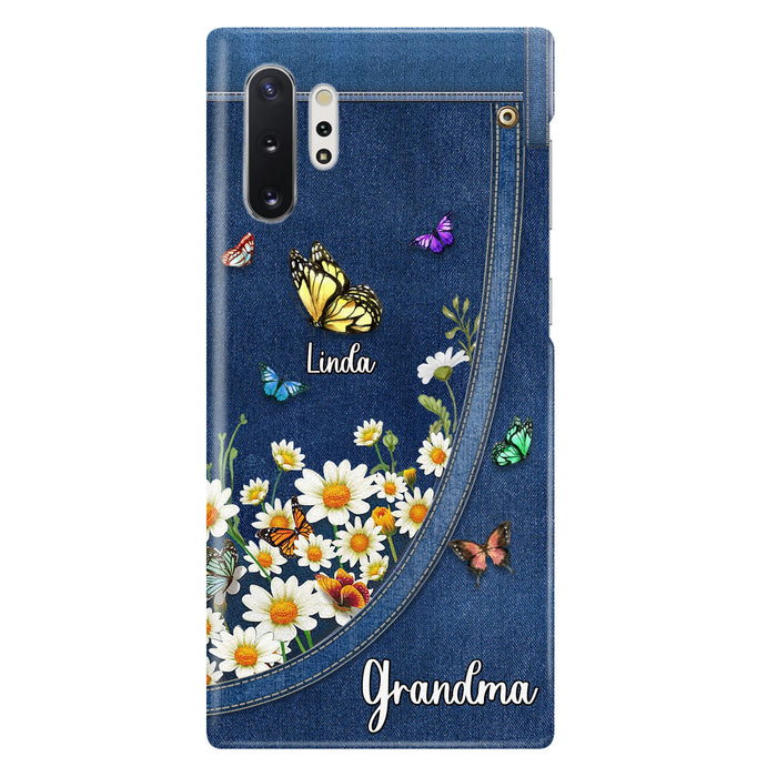 Custom Personalized Daisy And Butterfly Grandma Phone Case - Gift Idea For Grandma - Upto 10 Kids - Case For iPhone/Samsung