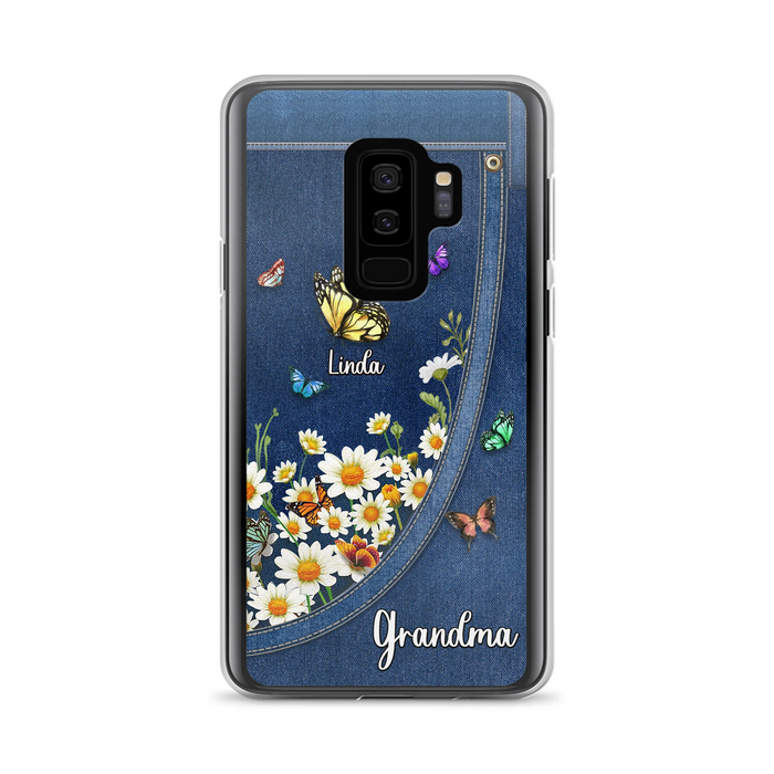 Custom Personalized Daisy And Butterfly Grandma Phone Case - Gift Idea For Grandma - Upto 10 Kids - Case For iPhone/Samsung
