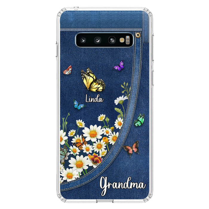 Custom Personalized Daisy And Butterfly Grandma Phone Case - Gift Idea For Grandma - Upto 10 Kids - Case For iPhone/Samsung