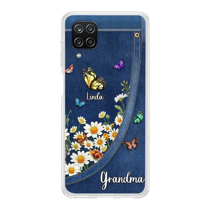 Custom Personalized Daisy And Butterfly Grandma Phone Case - Gift Idea For Grandma - Upto 10 Kids - Case For iPhone/Samsung