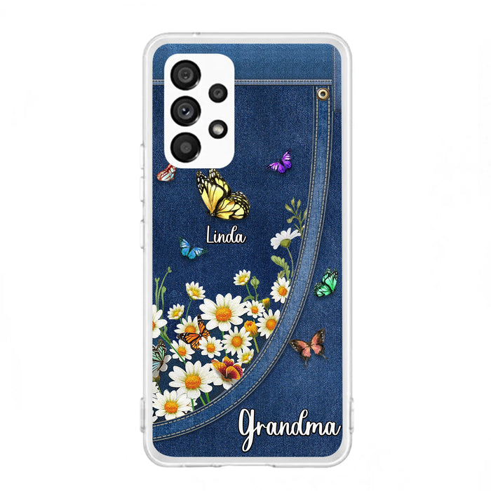 Custom Personalized Daisy And Butterfly Grandma Phone Case - Gift Idea For Grandma - Upto 10 Kids - Case For iPhone/Samsung