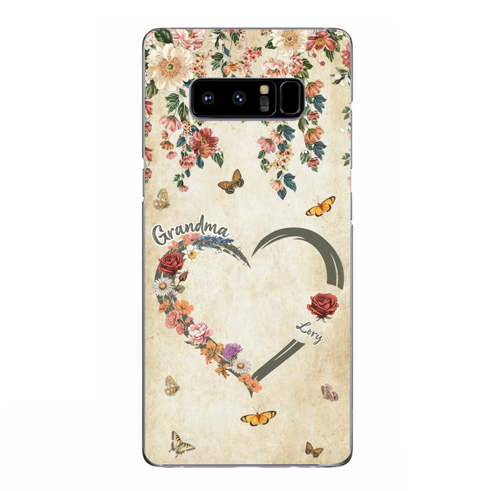 Custom Personalized Floral Heart Grandma Mom Vintage Birth Month Flower Phone Case - Up to 10 Kids - Mother's Day Gift Idea for Mom/Grandma - Case For iPhone/ Samsung