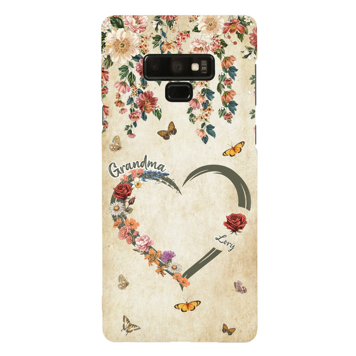 Custom Personalized Floral Heart Grandma Mom Vintage Birth Month Flower Phone Case - Up to 10 Kids - Mother's Day Gift Idea for Mom/Grandma - Case For iPhone/ Samsung