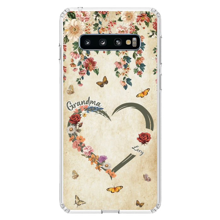 Custom Personalized Floral Heart Grandma Mom Vintage Birth Month Flower Phone Case - Up to 10 Kids - Mother's Day Gift Idea for Mom/Grandma - Case For iPhone/ Samsung