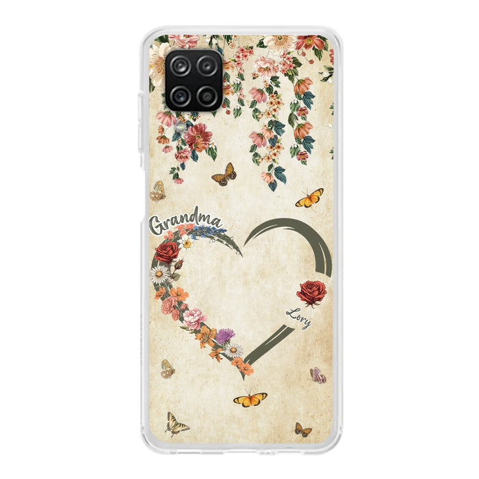Custom Personalized Floral Heart Grandma Mom Vintage Birth Month Flower Phone Case - Up to 10 Kids - Mother's Day Gift Idea for Mom/Grandma - Case For iPhone/ Samsung