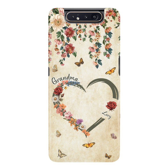 Custom Personalized Floral Heart Grandma Mom Vintage Birth Month Flower Phone Case - Up to 10 Kids - Mother's Day Gift Idea for Mom/Grandma - Case For iPhone/ Samsung