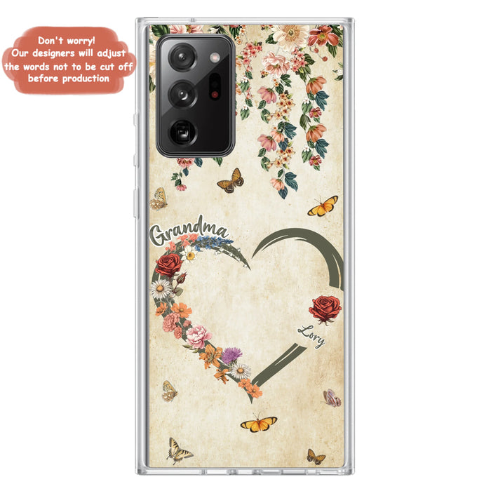Custom Personalized Floral Heart Grandma Mom Vintage Birth Month Flower Phone Case - Up to 10 Kids - Mother's Day Gift Idea for Mom/Grandma - Case For iPhone/ Samsung