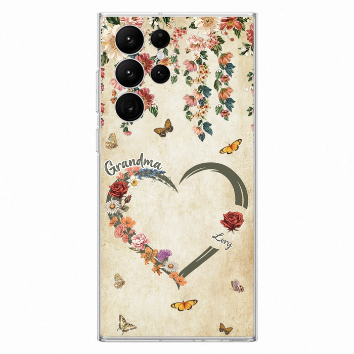 Custom Personalized Floral Heart Grandma Mom Vintage Birth Month Flower Phone Case - Up to 10 Kids - Mother's Day Gift Idea for Mom/Grandma - Case For iPhone/ Samsung