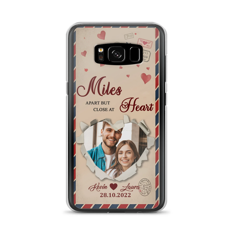 Custom Personalized Couple Phone Case - Gift Idea For Couple/ Valentines Day - Upload Photo - Miles Apart But Close At Heart - Case For iPhone/ Samsung