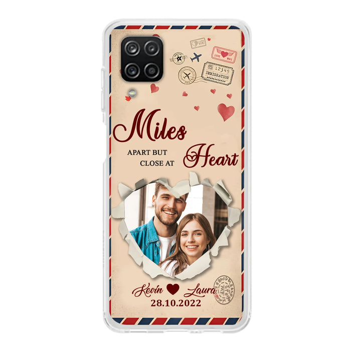 Custom Personalized Couple Phone Case - Gift Idea For Couple/ Valentines Day - Upload Photo - Miles Apart But Close At Heart - Case For iPhone/ Samsung