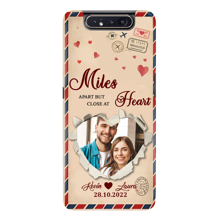 Custom Personalized Couple Phone Case - Gift Idea For Couple/ Valentines Day - Upload Photo - Miles Apart But Close At Heart - Case For iPhone/ Samsung