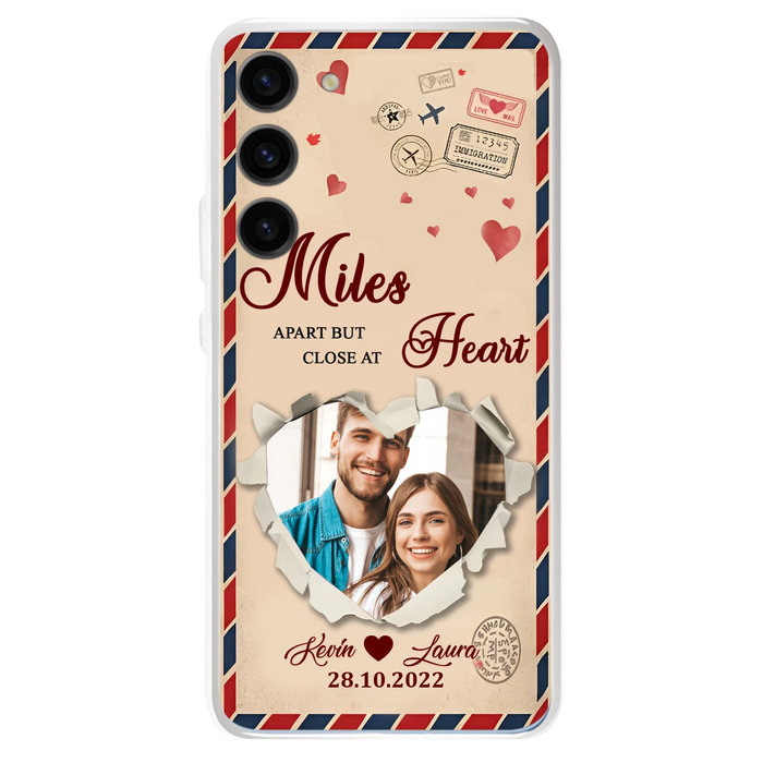 Custom Personalized Couple Phone Case - Gift Idea For Couple/ Valentines Day - Upload Photo - Miles Apart But Close At Heart - Case For iPhone/ Samsung