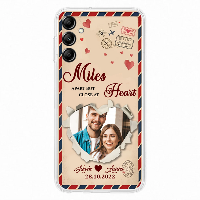 Custom Personalized Couple Phone Case - Gift Idea For Couple/ Valentines Day - Upload Photo - Miles Apart But Close At Heart - Case For iPhone/ Samsung